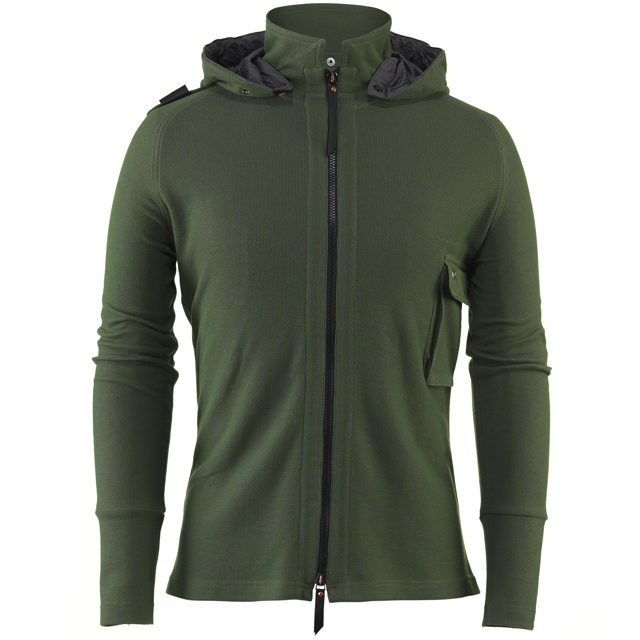 Hooded Zip Front Pique BITTER GREEN